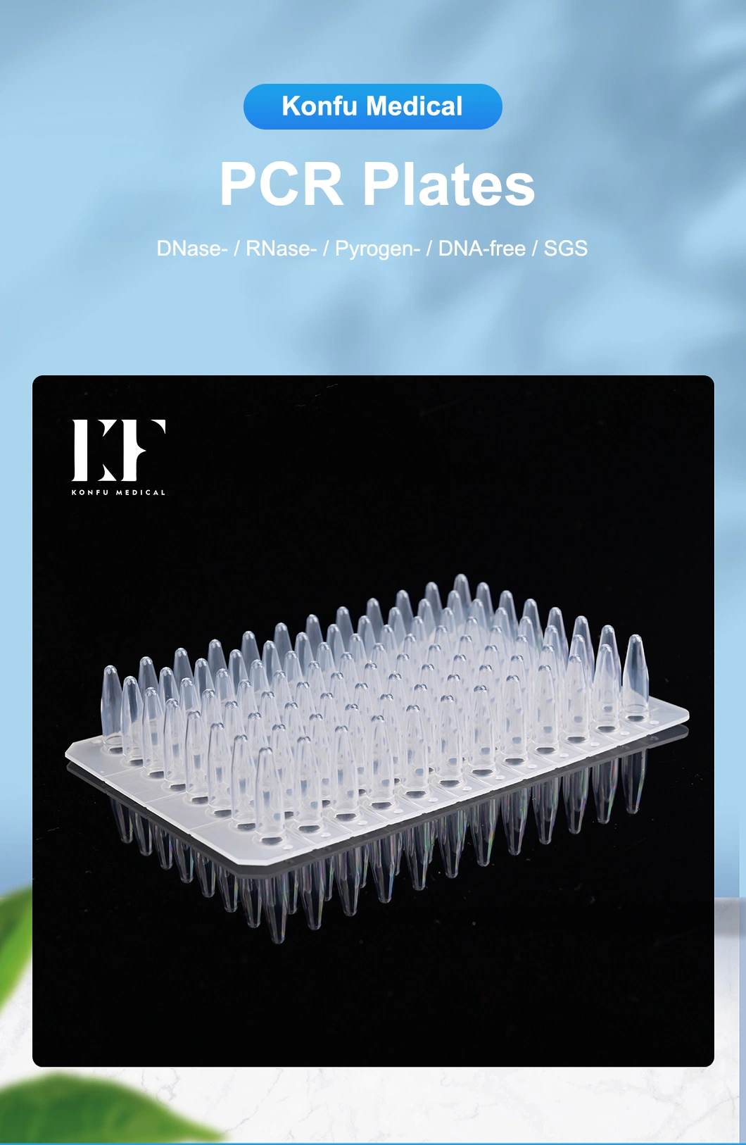 Konfu Lab Supply Dnase/Rnase/and Human DNA Free 100UL 96-Well PCR Plate/Tubes Non-Skirteded White